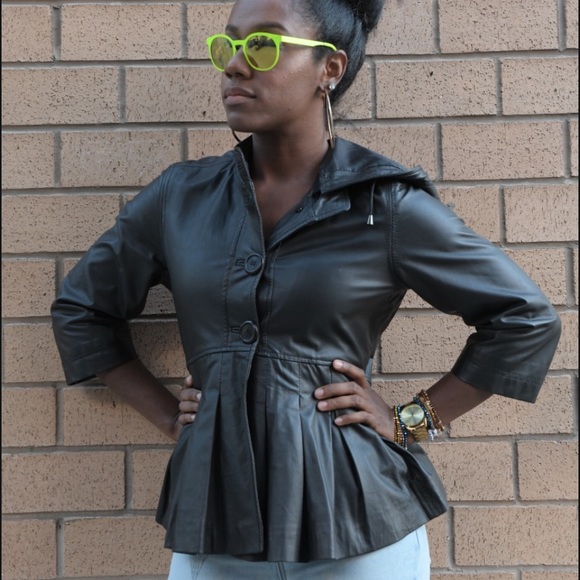 Leather hooded peplum style jacket - Picture 3 of 3